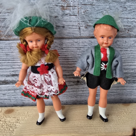 Other - Vintage Celluloid Dolls Traditional German Bavarian Folk Set Of 2 Boy Girl 5"